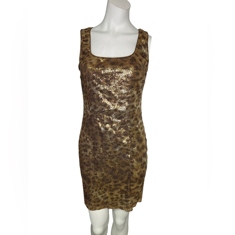 Cache Gold Sequin Cheetah Backless Mini Dress sz‎ 2